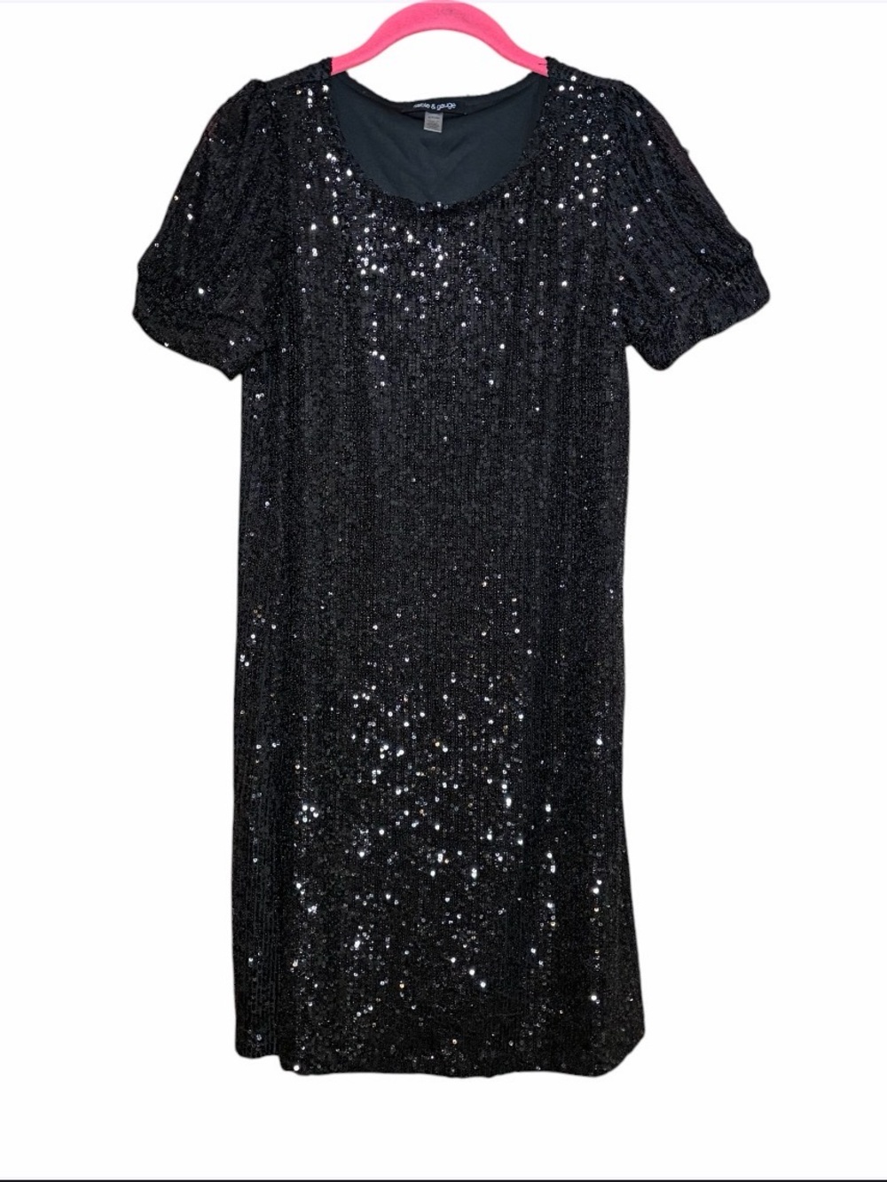 Cable & Gauge Black Sequin Mini Dress Autumn Wedding Guest Puff Sleeves Size S